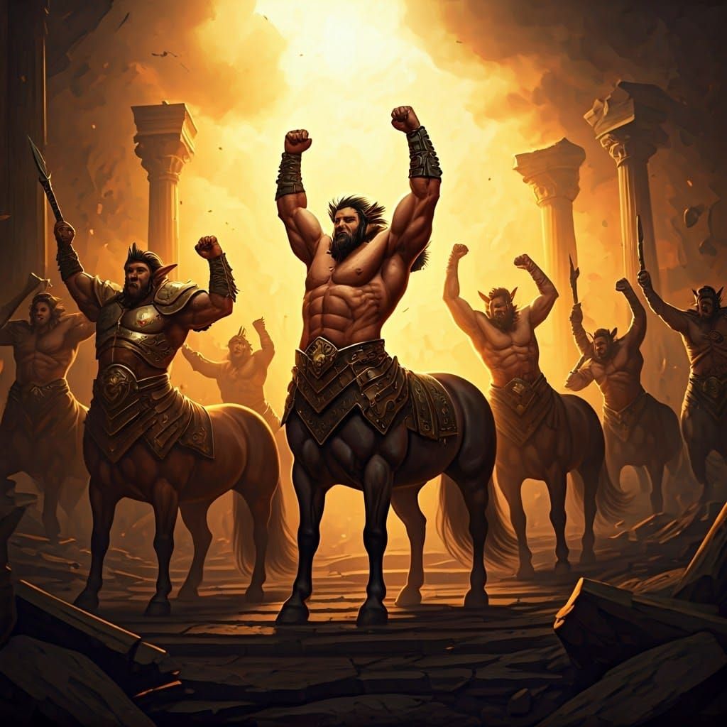 Centaurs Celebrate Victory in Epic Fantasy Landscape