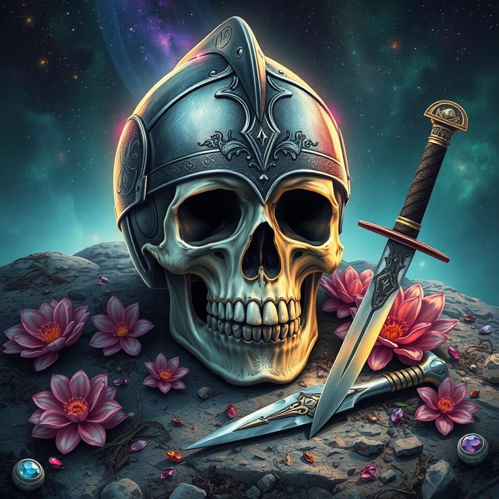 Saxon Skull with Gems in Astral Illustration