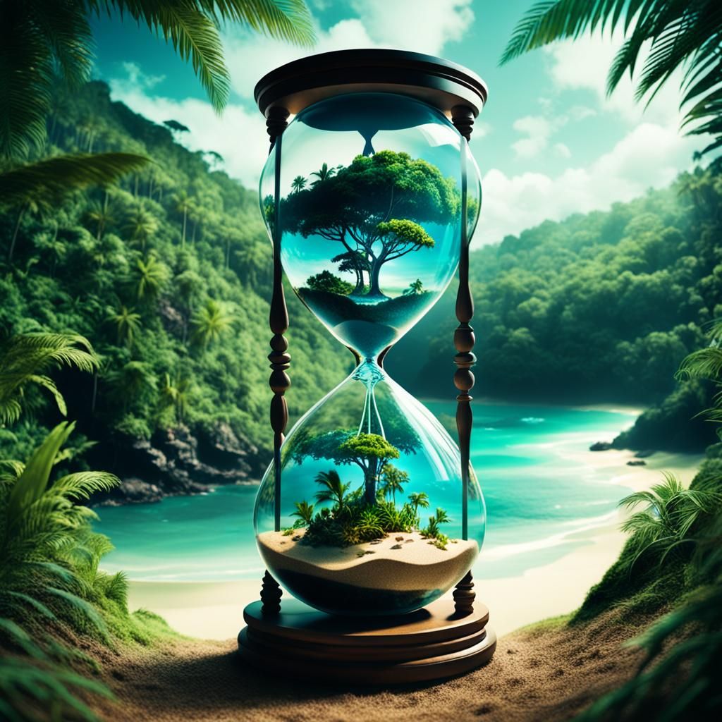 Double Exposure Hourglass: Sea and Forest