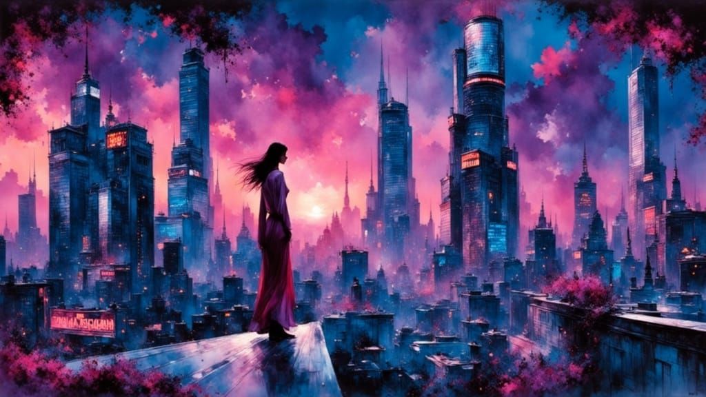 Retro-Futuristic Cityscape at Neon Dusk