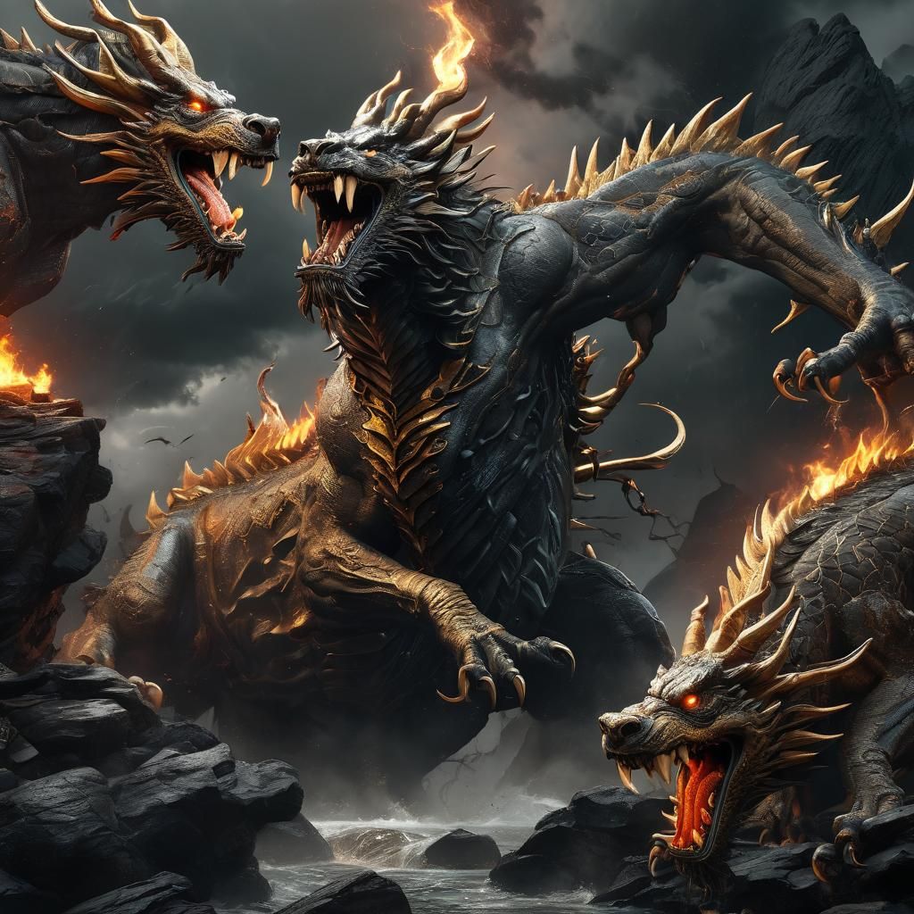 Epic Battle: Cerberus vs. Golden Dragon