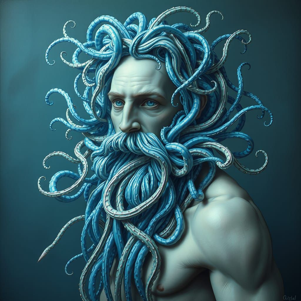 Neptune with Iridescent Plankton Beard in Surrealist Style