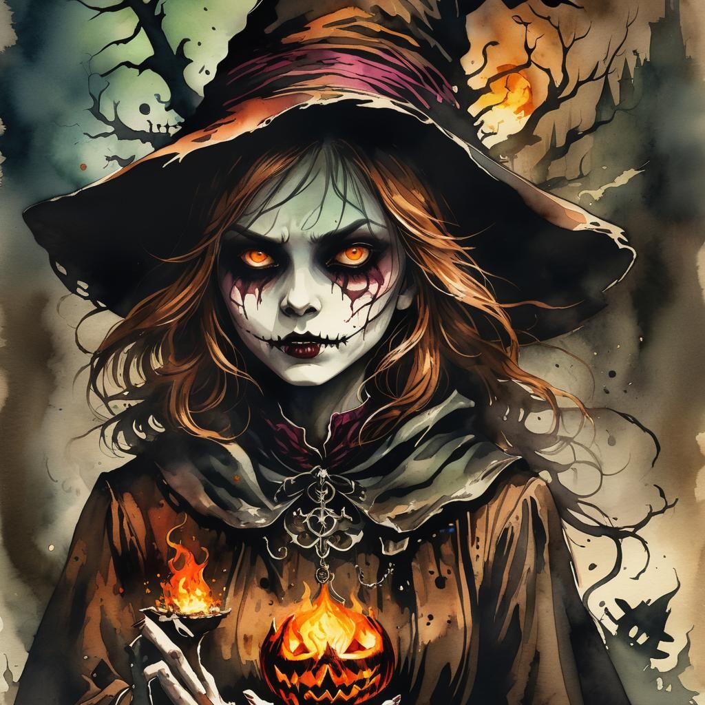 Terrifying Demon-Witch Double Exposure Horror Art