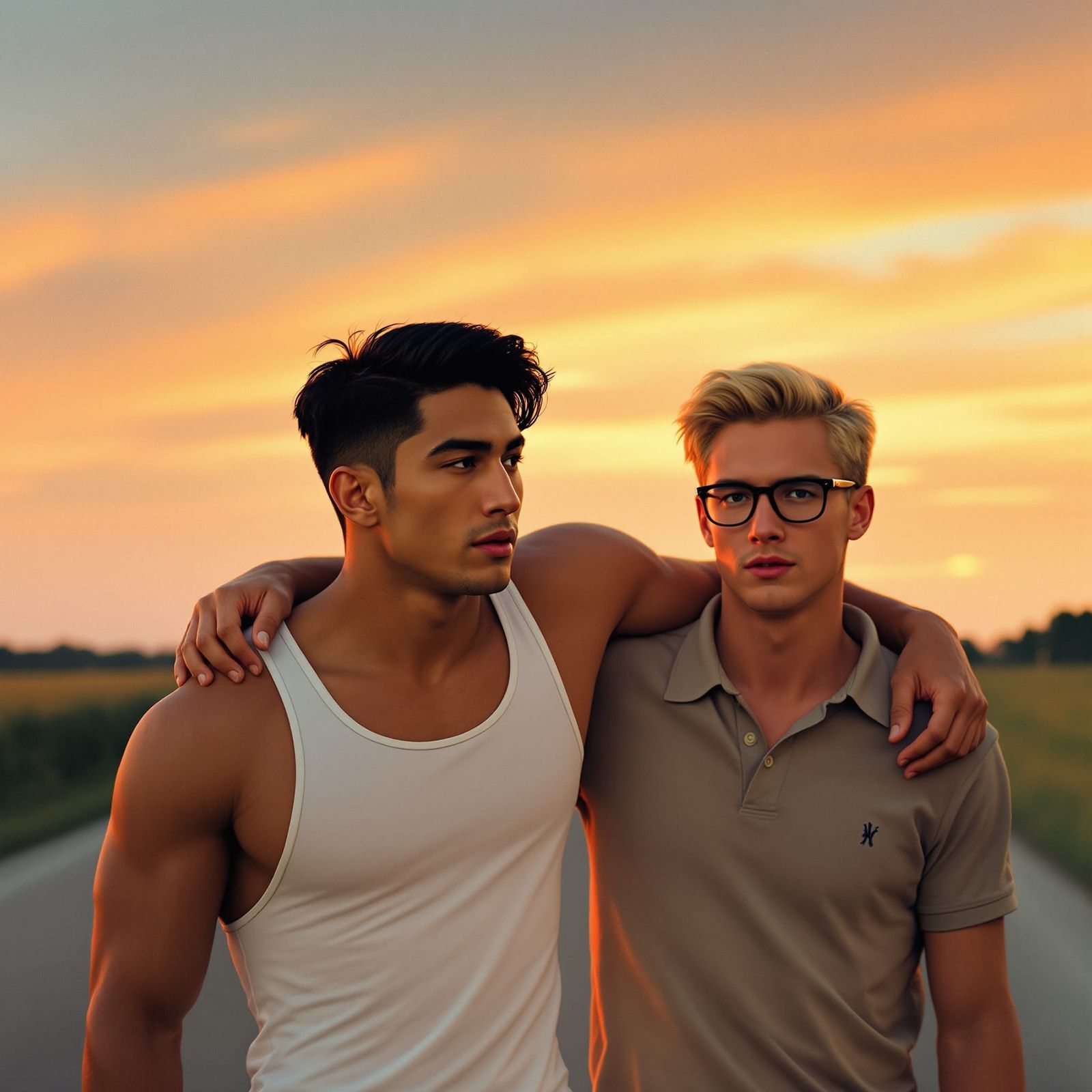 1950s Men on Country Road at Dusk