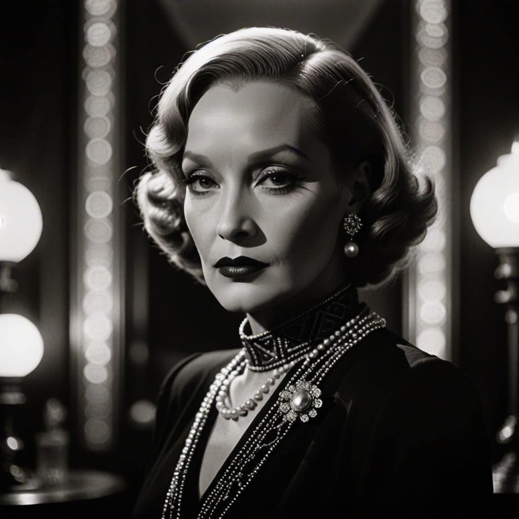 Art Deco Portrait of Marlene Dietrich in Glamorous Vintage S...