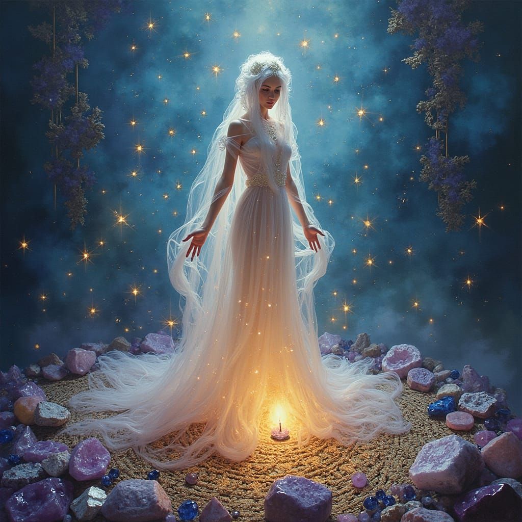 Mystical Being Amidst Sacred Geometry Symbols