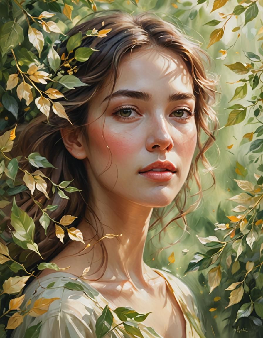 Dreamy Impressionist Portrait of Woman with Flowers