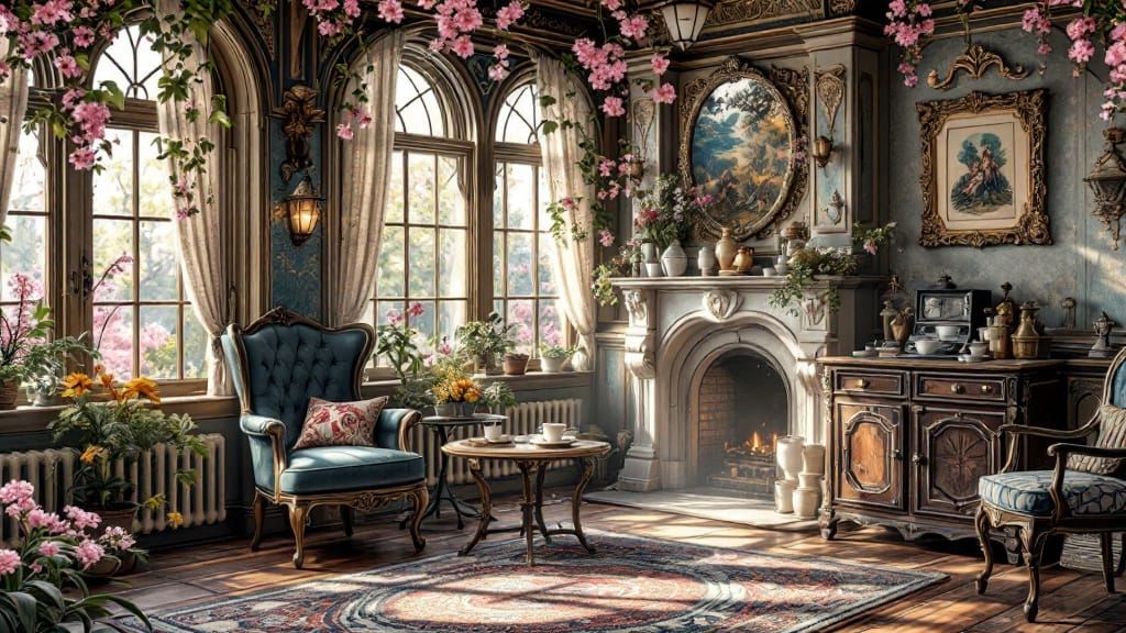 Elegant Springtime Victorian Tea Room Interior
