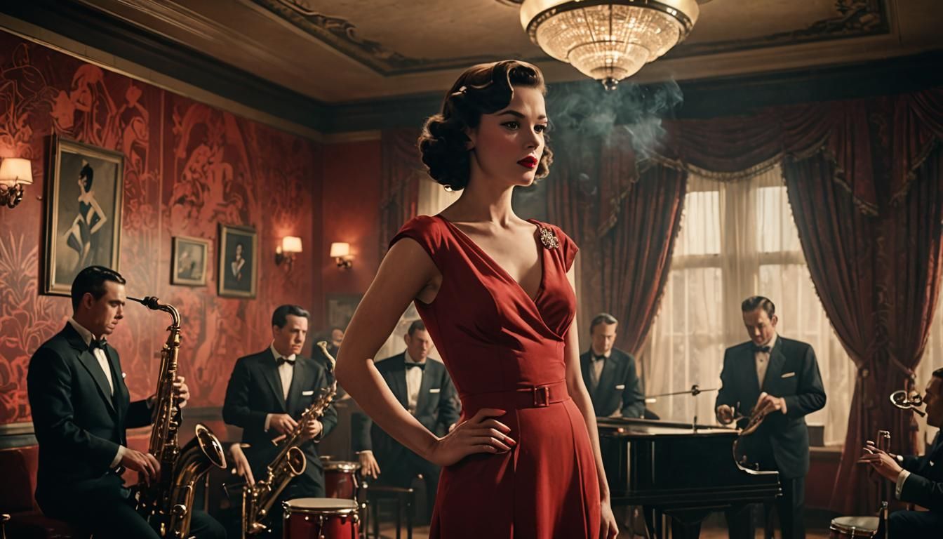 Art Deco Film Noir Pin-Up in Jazz Club