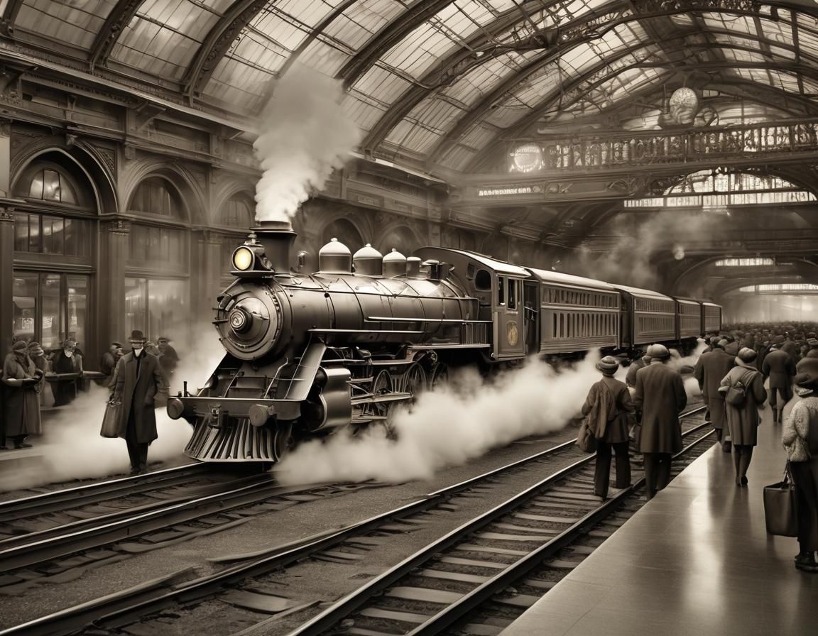 Vintage Train Station in Art Nouveau Style