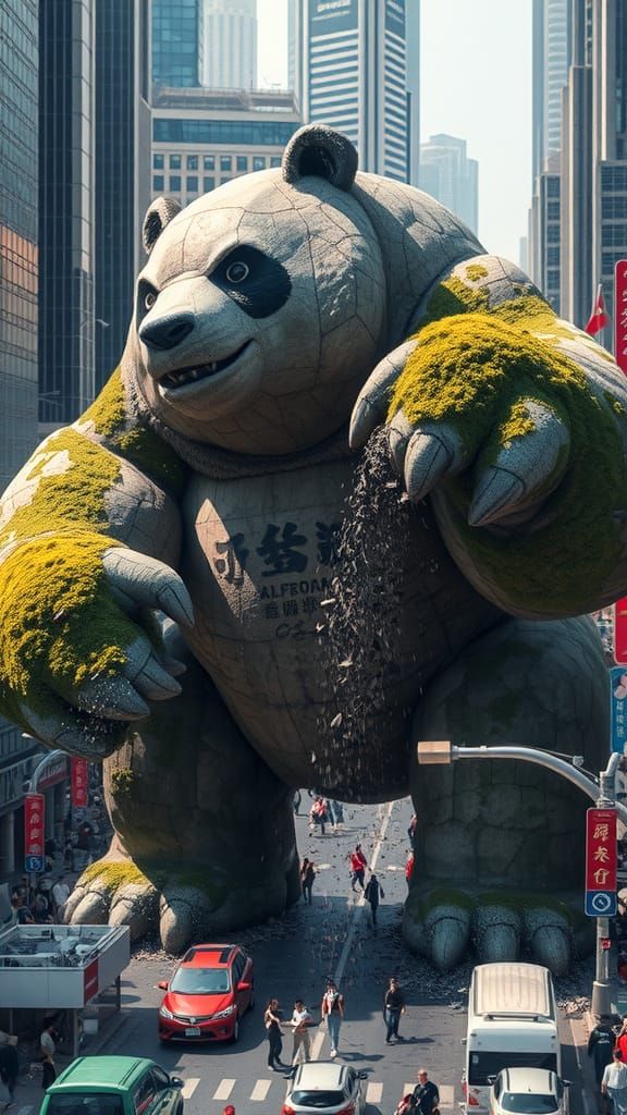 Colossal Stone Panda Rampages Through Beijing