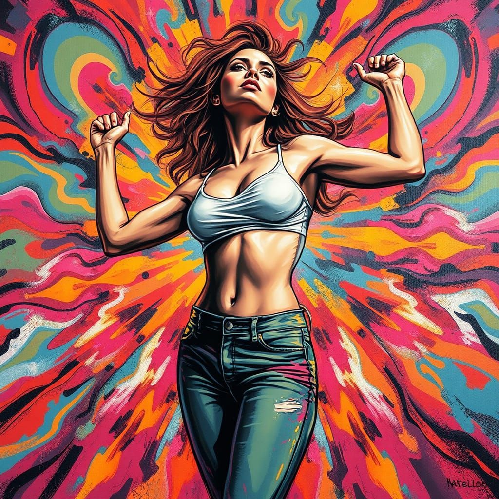 Radiant Woman in Psychedelic Pop Art Explosion