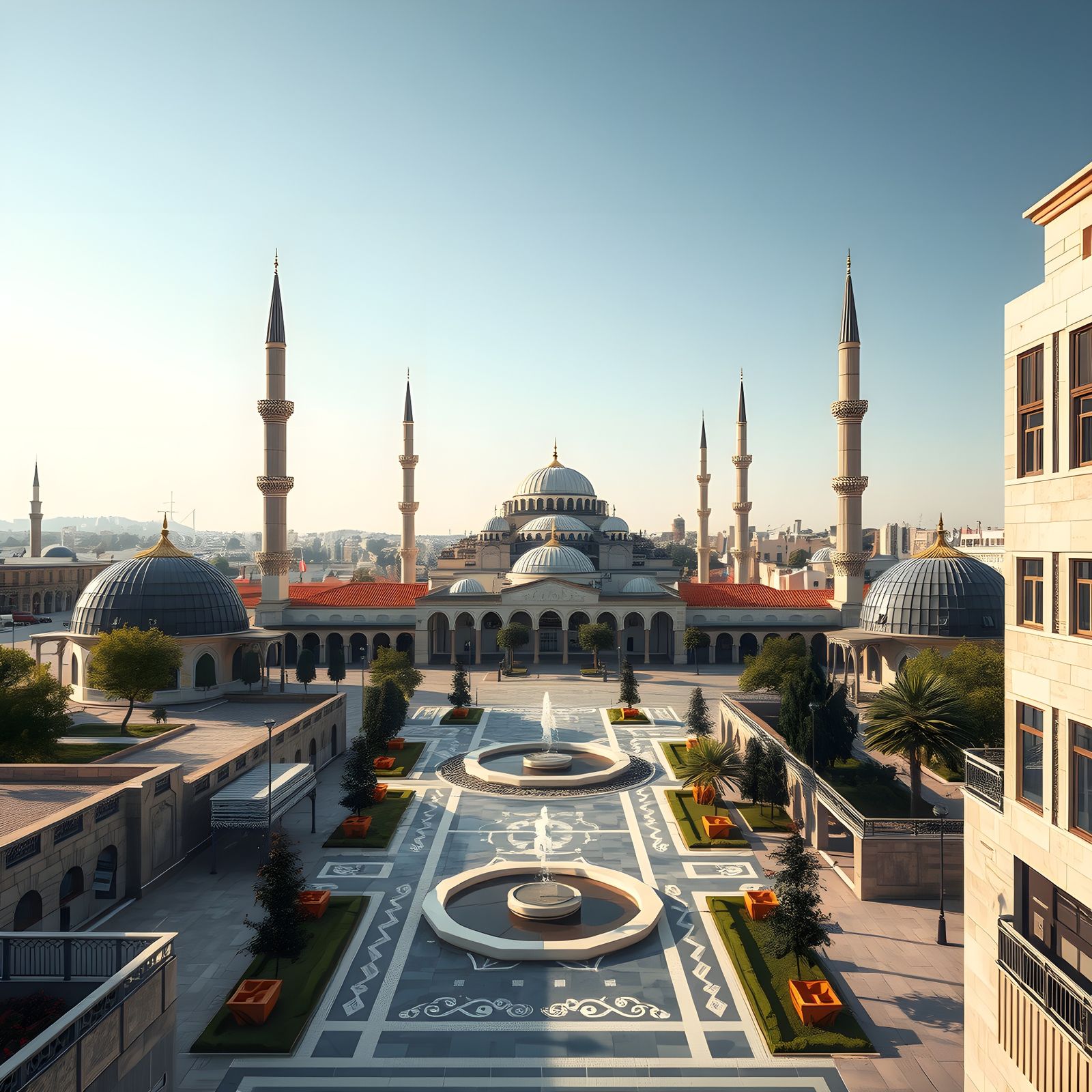 Serene Mosque Cityscape in Ultra-Photorealistic Style