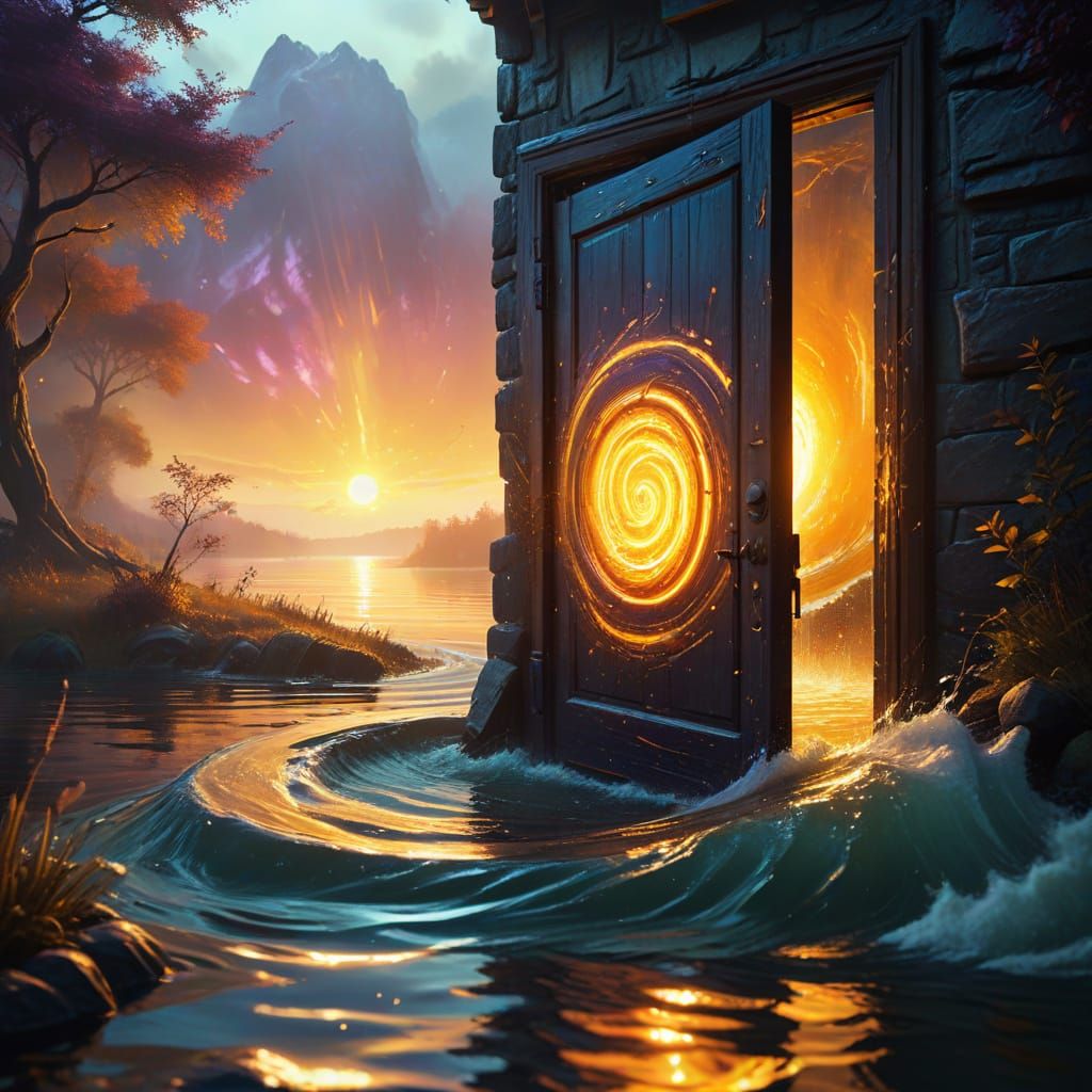 Mystical Lake Door Creates a Whirlpool, Oil Painting