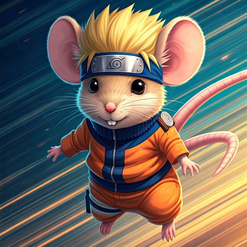 Vibrant Anime Artwork of Mouse in Naruto Outfit