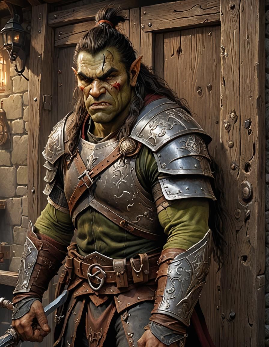 Half-Orc Warrior Kicks Down Tavern Door