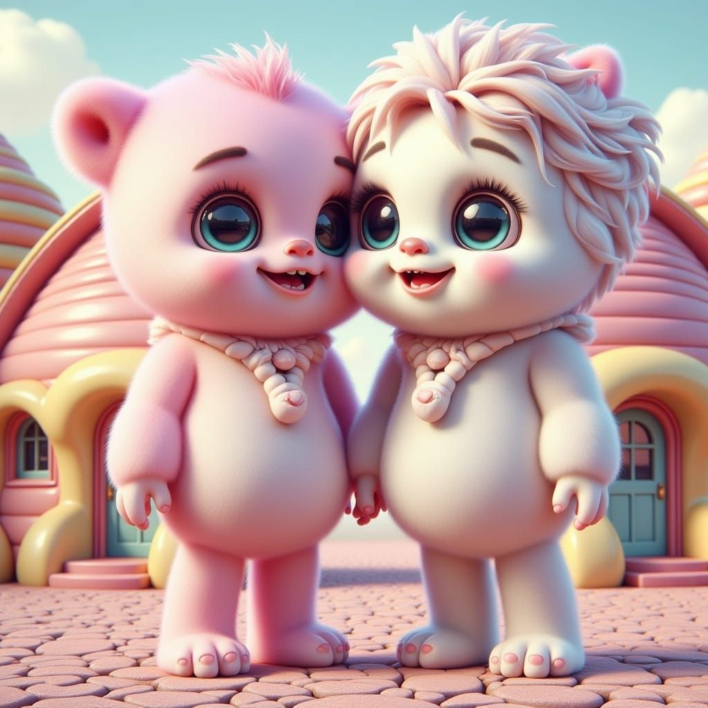 Marshmallow Creatures in Candy-Colored Cloud Houses