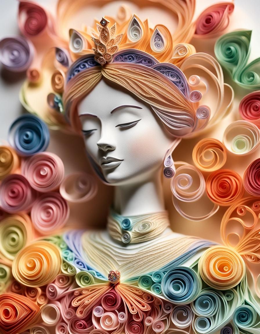 Intricate Paper Quilling Art of a Regal Queen