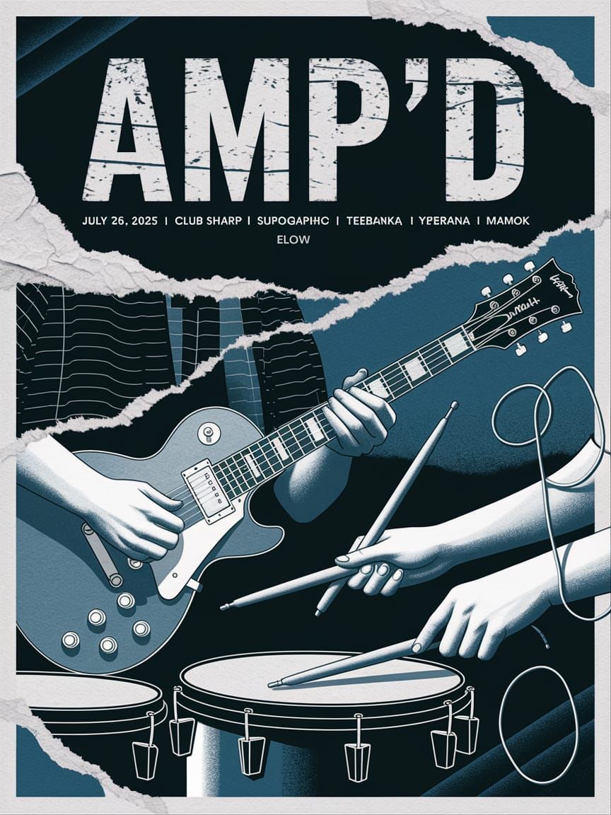 Grunge Concert Poster with Electric Blue Highlights