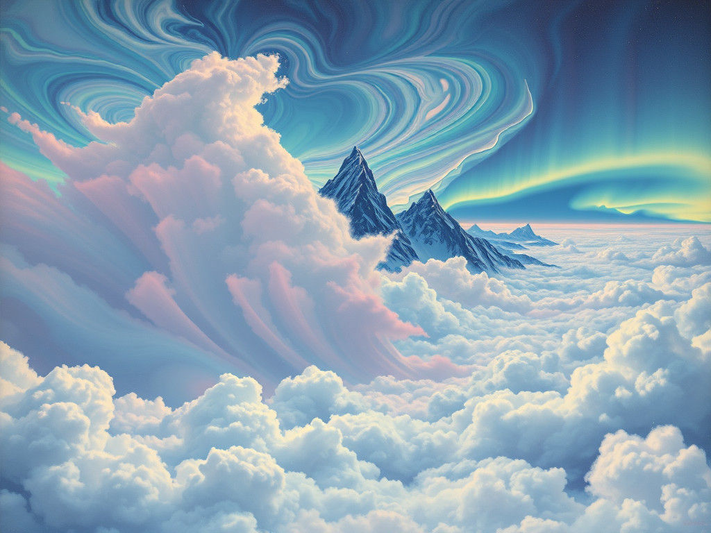 Ethereal Landscape with Aurora Borealis in Dreamlike Style