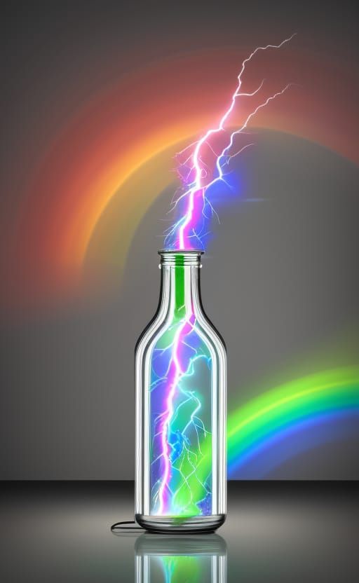 Giant Glass Bottle with Electric Rainbow Storm in Terrarium