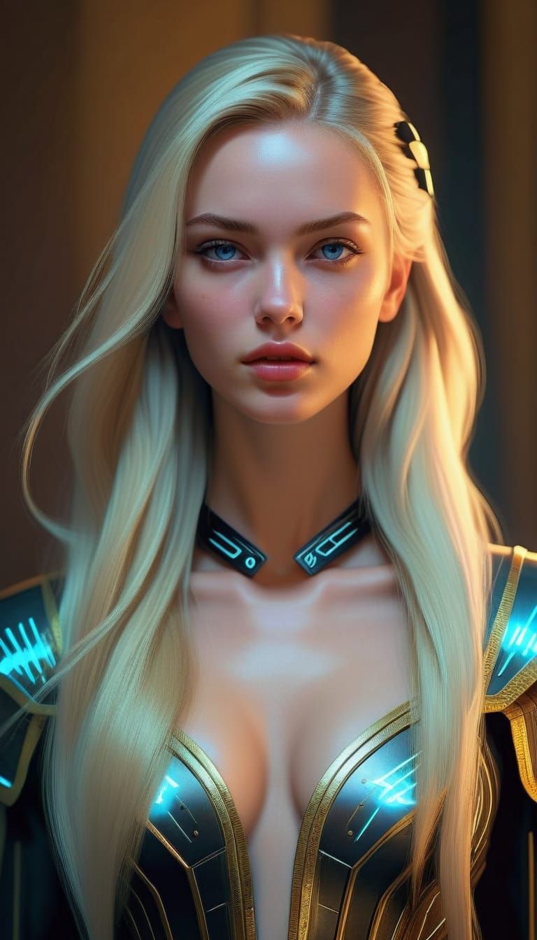 Futuristic Woman with Neon Circuitry in Cyberpunk Style