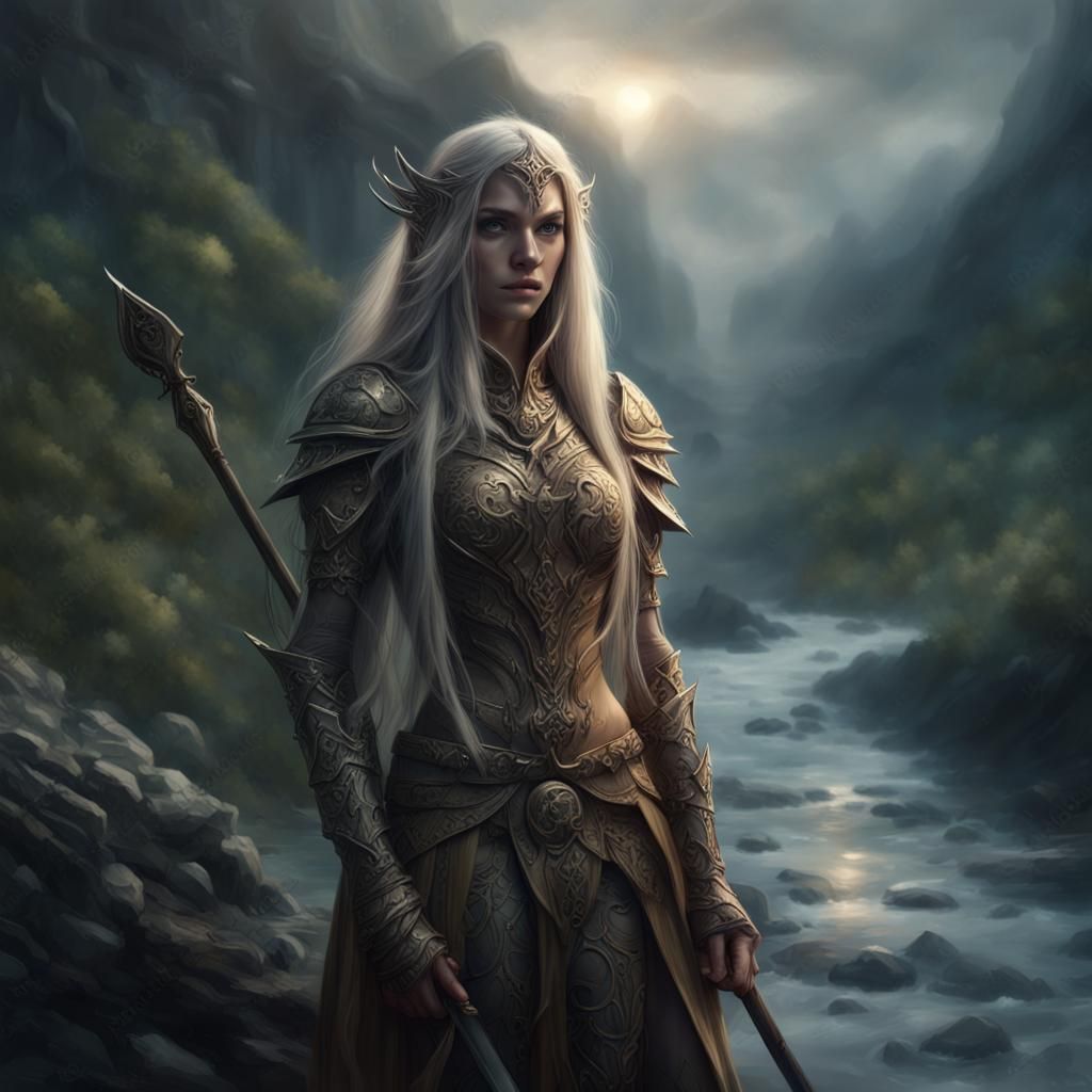 Epic Elf Warrior Keeping Watch by River