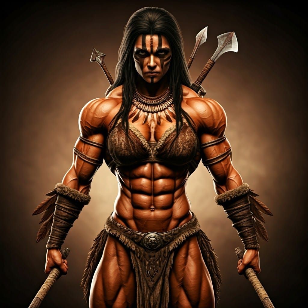 Tribal Warrior Woman Prepares for Battle
