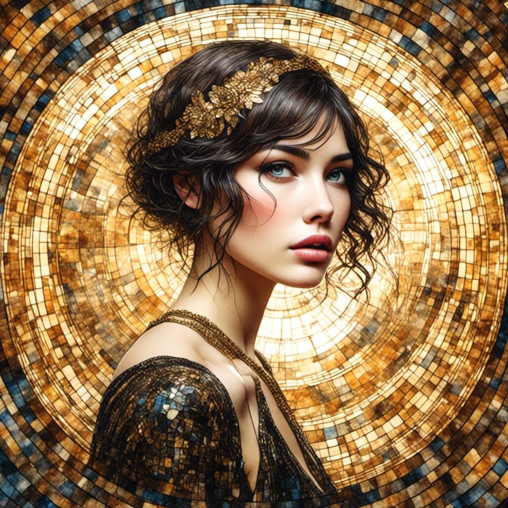 Roaring 20s Portrait in Golden Antique Watercolor