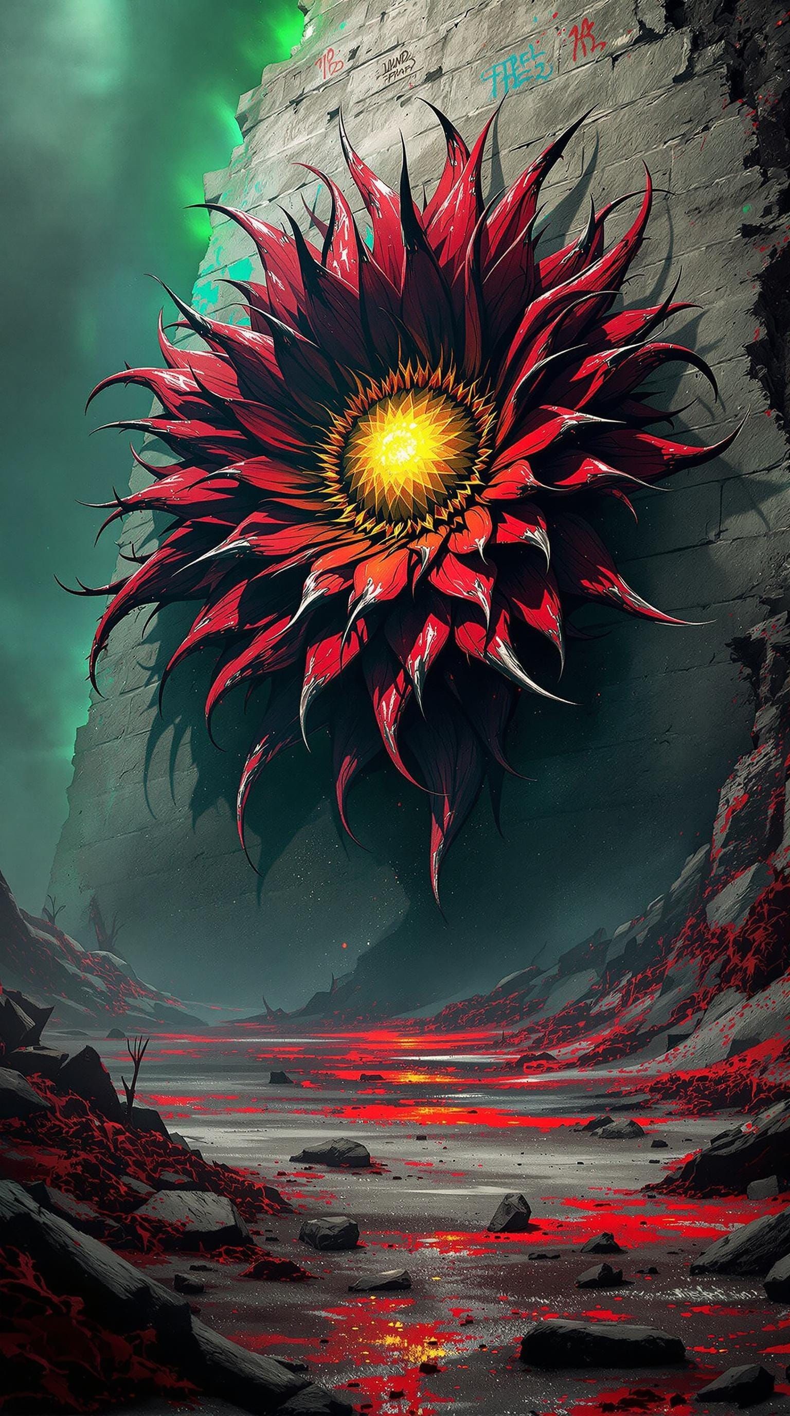 Surreal Post-Apocalyptic Daisy Blooms Amidst Ruins