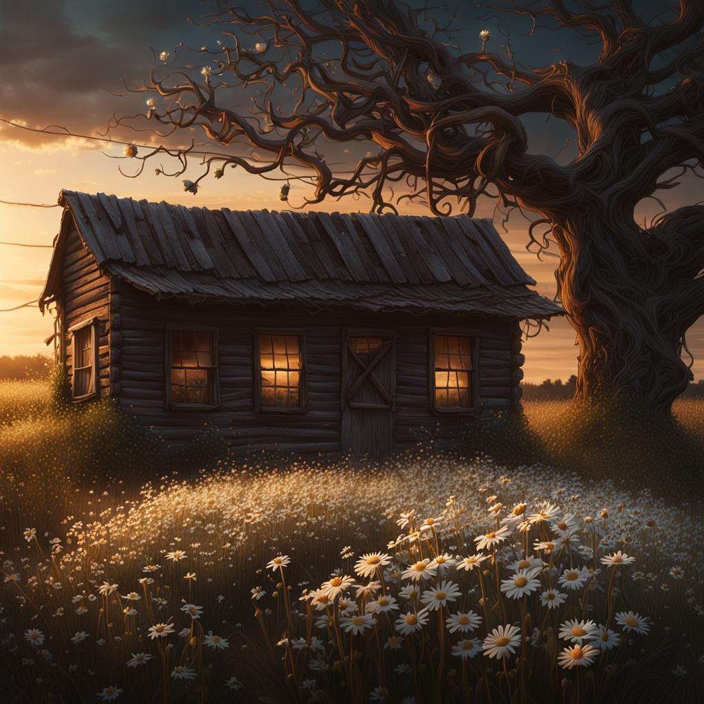 Dark Fantasy Bakery Surrounded by Daisies