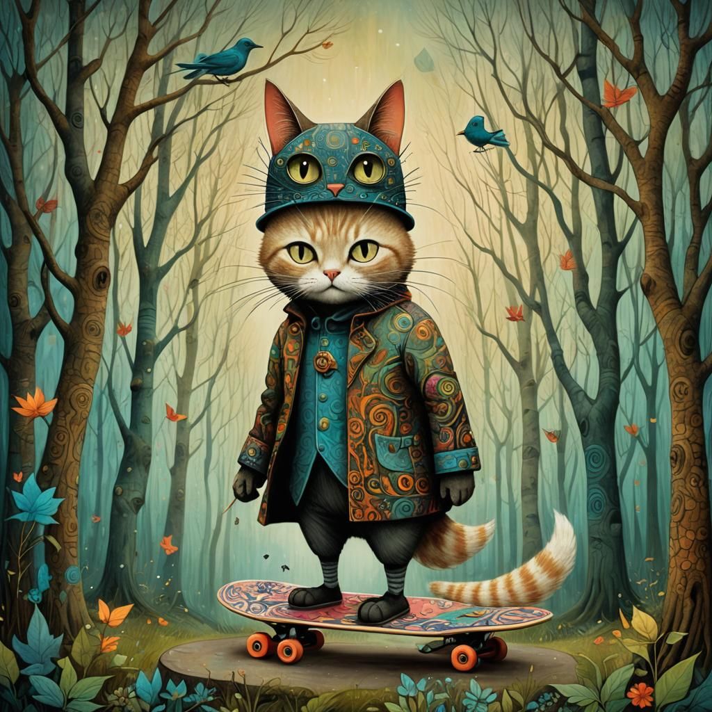 Dreamlike Woman-Cat in Art Brut Style