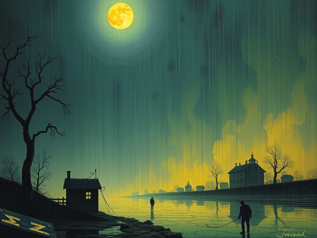 Surreal Rainy Day Dreamscape in Abstract Style