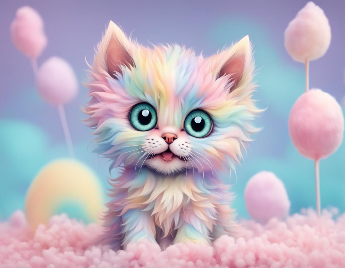 Pastel Kitten in Cotton Candy Field