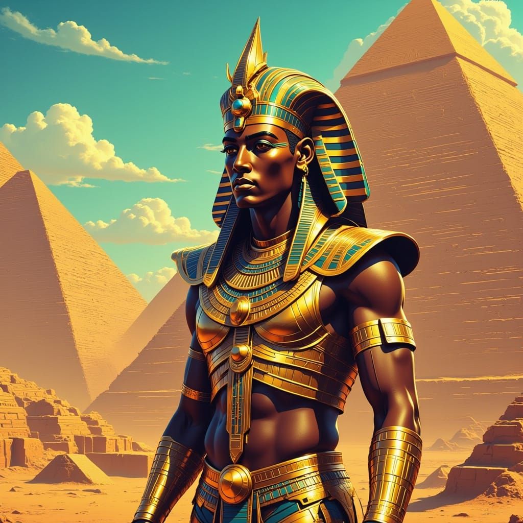 Kek in Golden Armor: Synthwave Digital Art