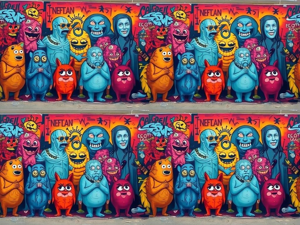 Graffiti Mural of Random Goons on Wall