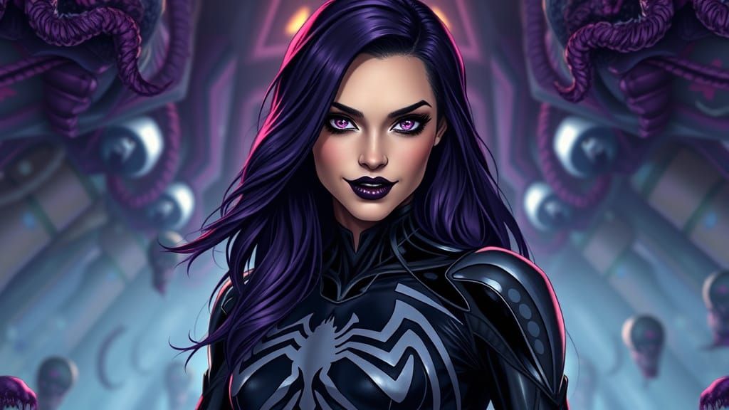 She-Venom in Dark Fantasy Cyberpunk Style