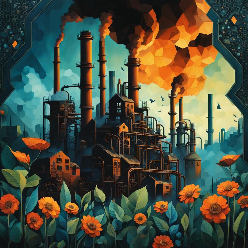 Industrial City Swallows Nature Under Dark Sky