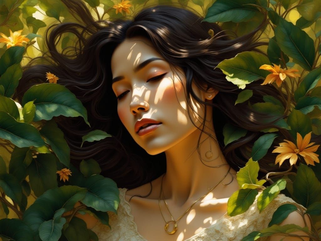 Serene Woman's Portrait in Dappled Sunlight