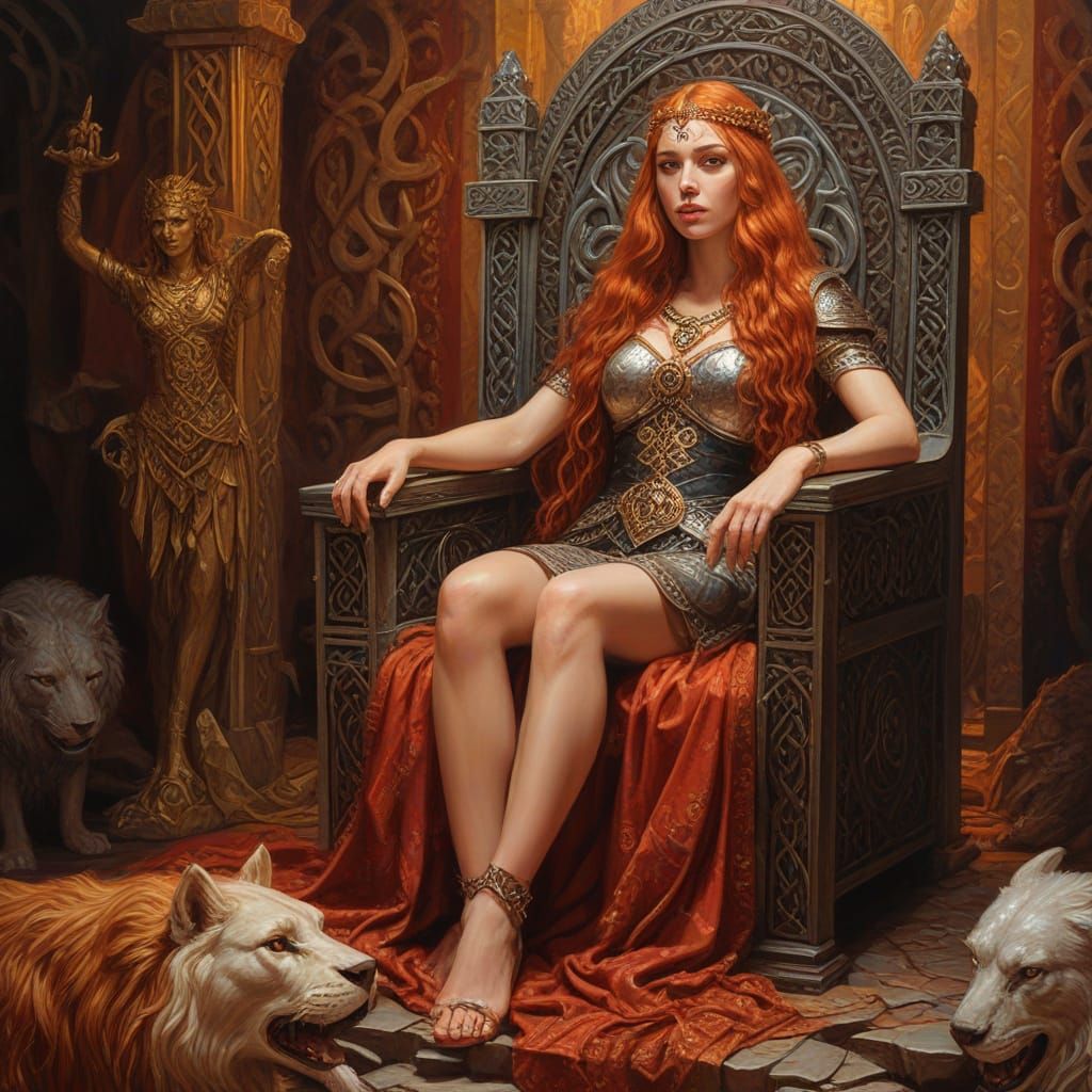 Viking Princess on Throne with Celtic Warriors