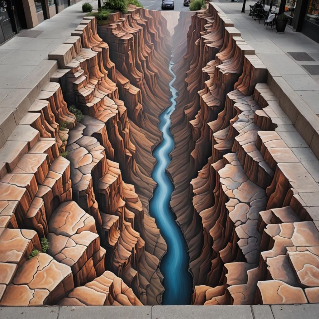 Spectacular Chalk Art Canyon Illusion
