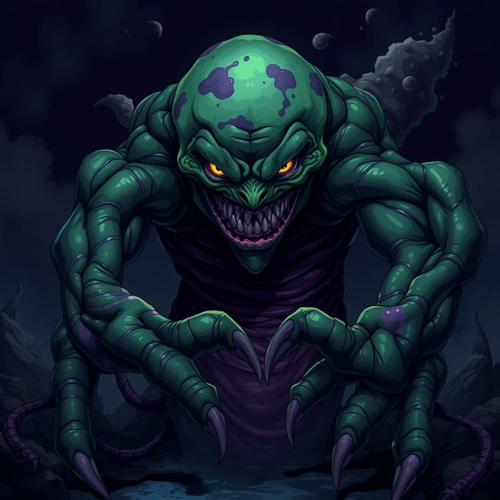 Nightmarish Creature with Twisted Grin in Anime Style