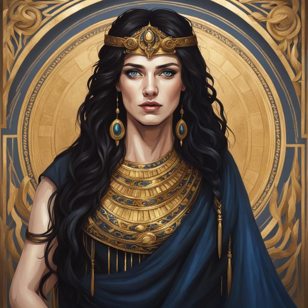 Ancient Greek Priestess Portrait in Black and Gold