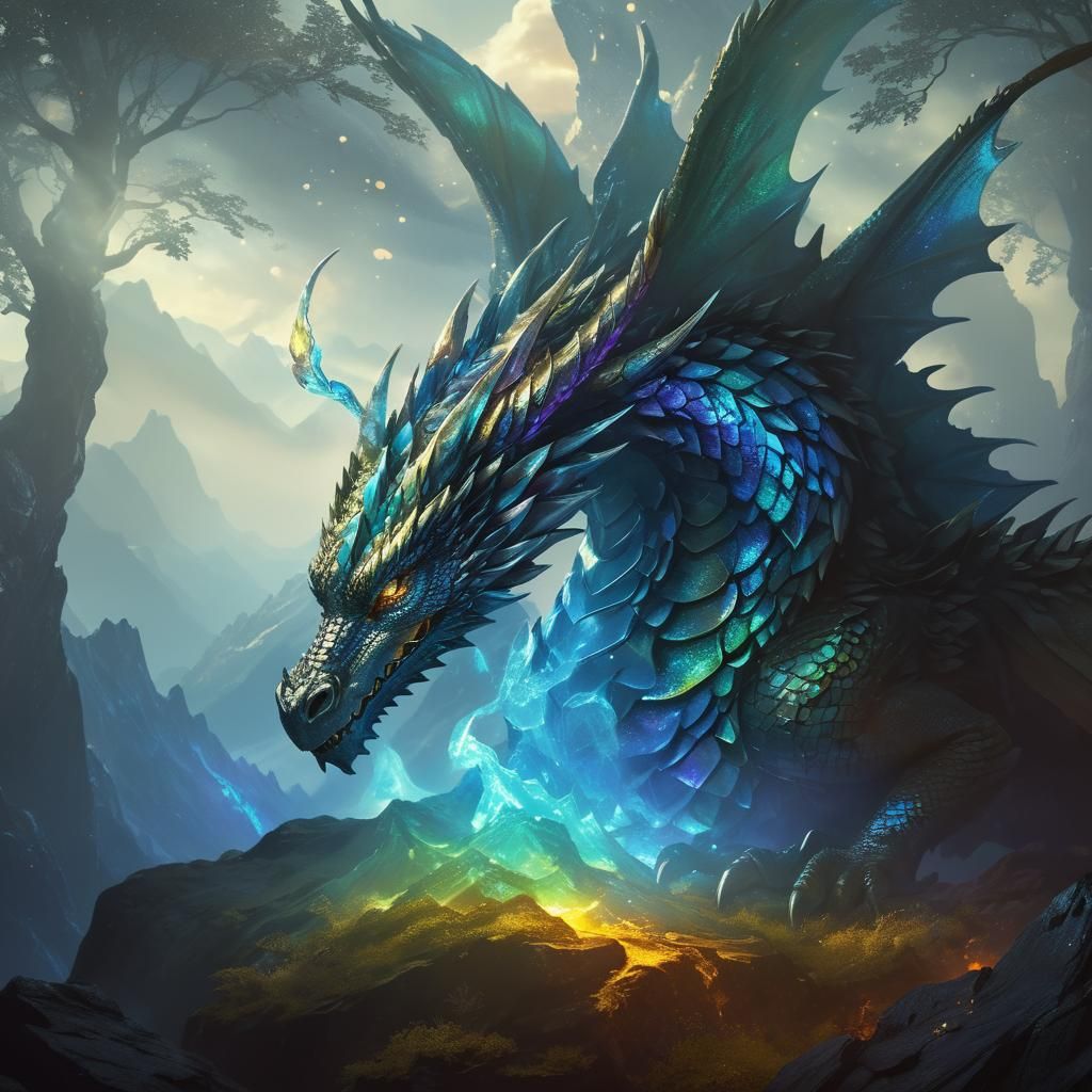 Majestic Dragon Guarding Treasure: Digital Fantasy Art
