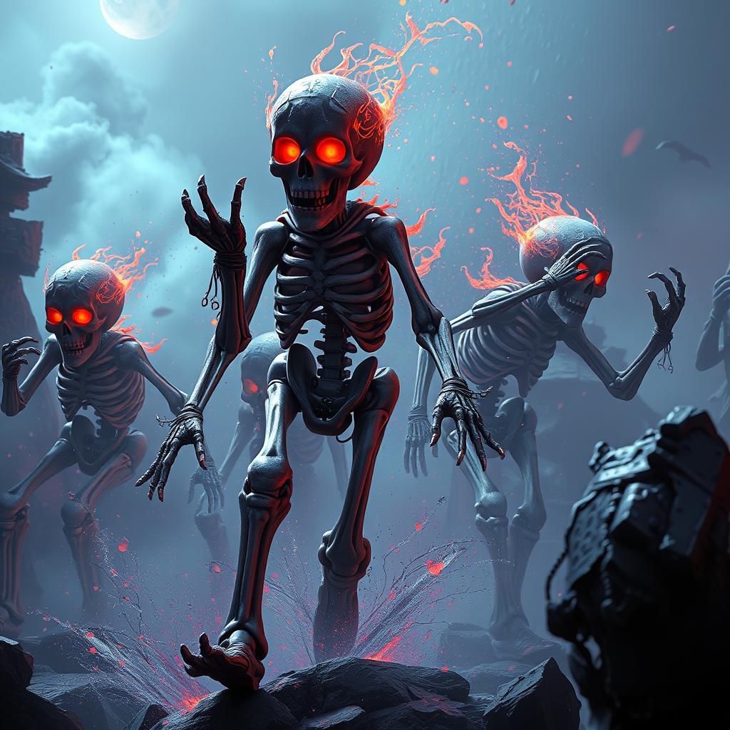 Fantastical Walking Skeletons in Deep Color