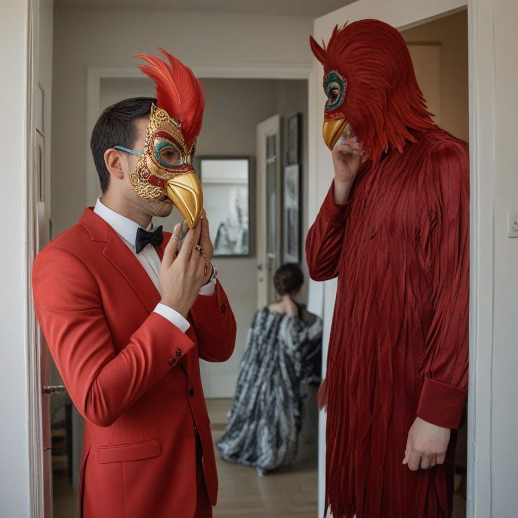 Young Argentine Man Adorns Himself with a Bird Mask