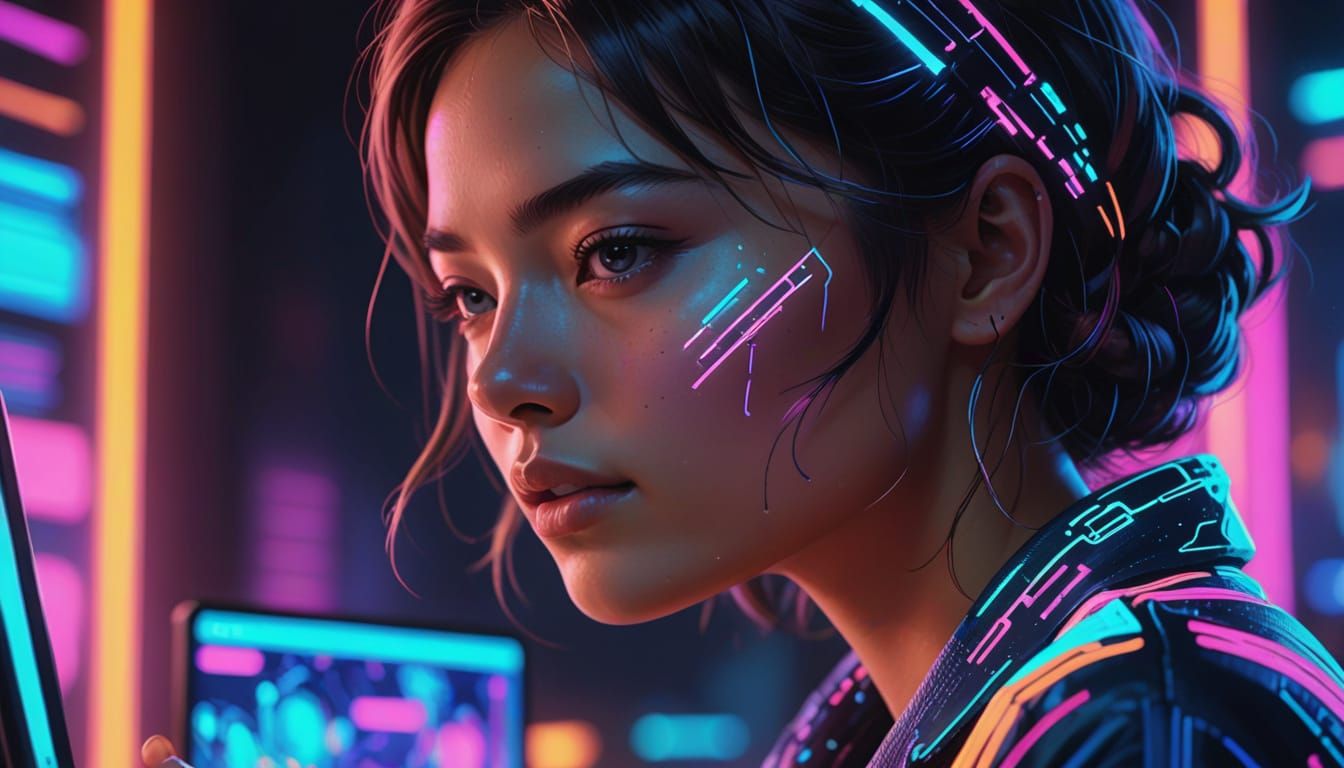 Digital Artist at Work: Vibrant AI Art