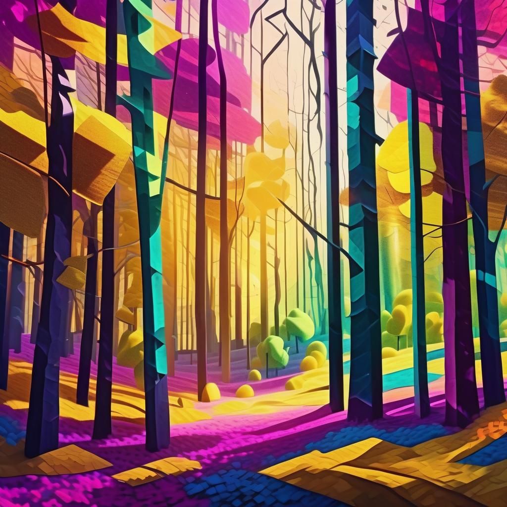 Surreal Cubist Autumn Forest in Vibrant Colors