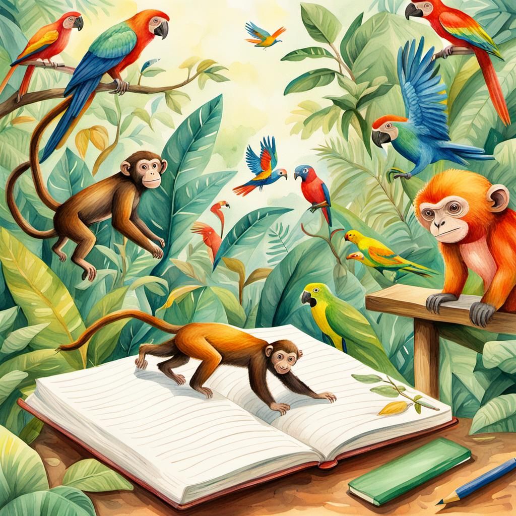 Jungle Animals Leap to Life: Watercolor Illustration