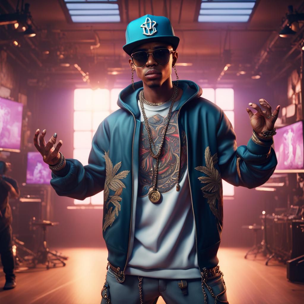 Rapper in Studio: Detailed Matte Painting